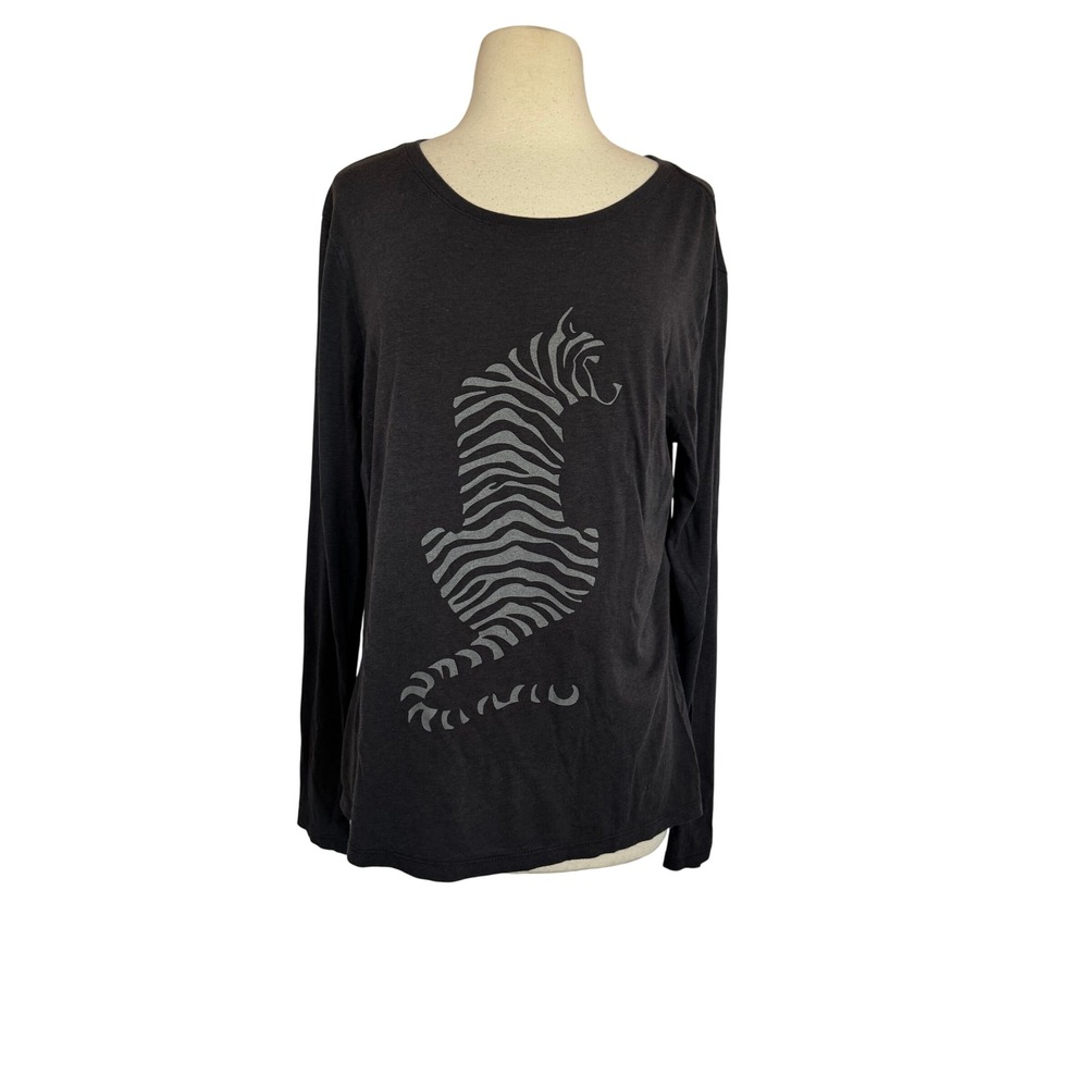 ONNO WWF Tiger Graphic Long Sleeve Tee Charcoal Gray Women SZ Large